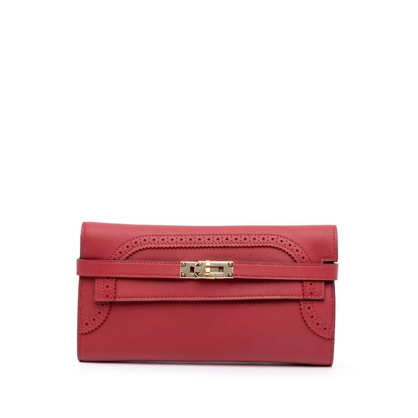 Hermès Swift Ghillies Kelly Longue Wallet Red Leather Good condition - Front View