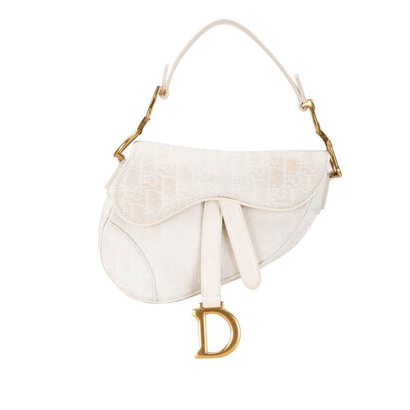 Dior Mini Oblique Canvas Saddle Bag White Canvas Very good condition - Front View
