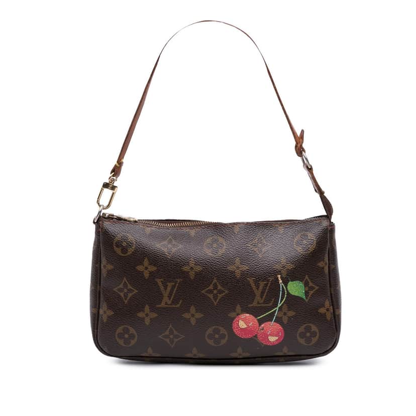 Louis Vuitton Takashi Murakami Monogram Cherry Pochette Accessoires Brown Canvas Good condition - Front View