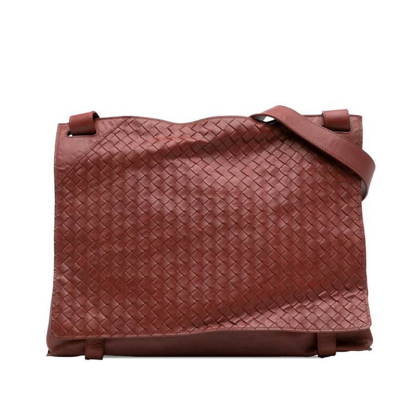 Bottega Veneta Nappa Intrecciato Flap Crossbody Red Leather Good condition - Front View