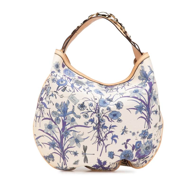 Gucci Canvas Flora Horsebit Wave Hobo White Canvas Good condition - Front View