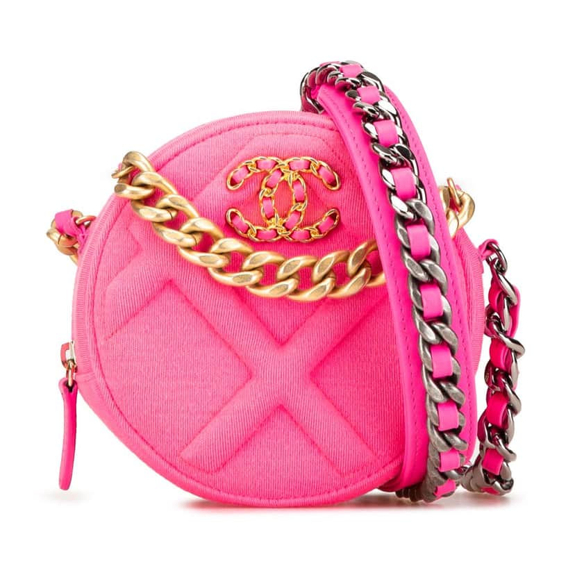 Chanel Jersey 19 Round Clutch on Chain Pink Cotton Good condition - Front View