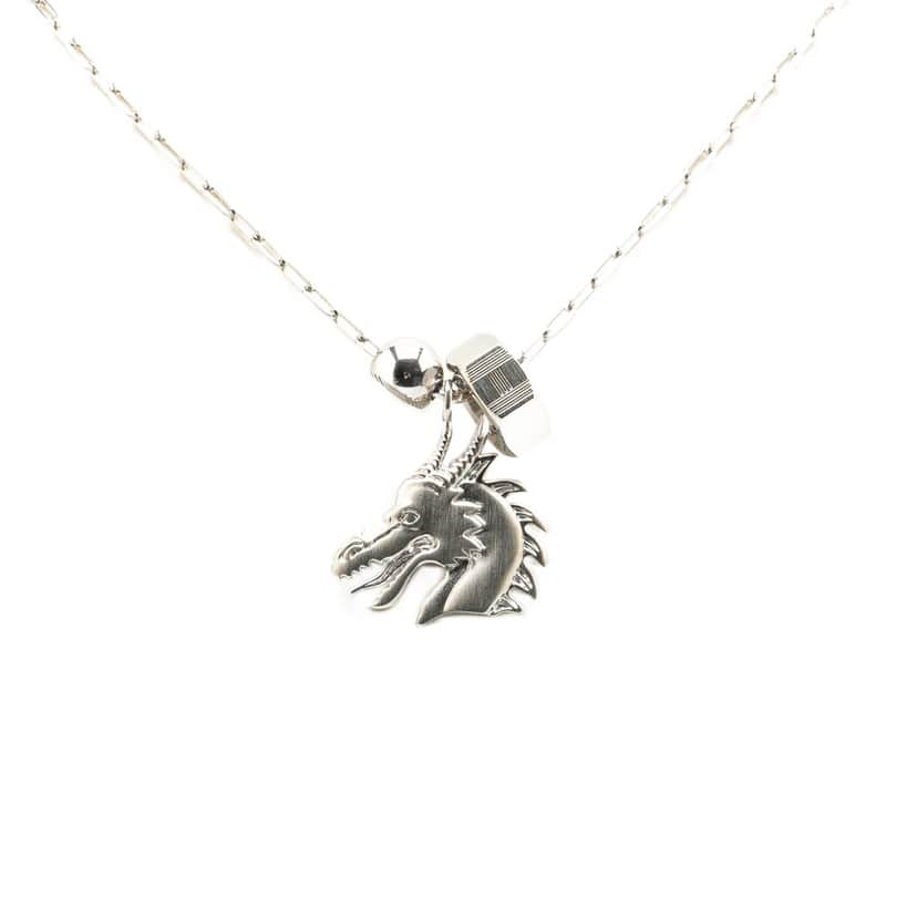 Hermès Palladium Plated Talismans Dragon H Pendant Necklace Silver Metal Good condition - Front View