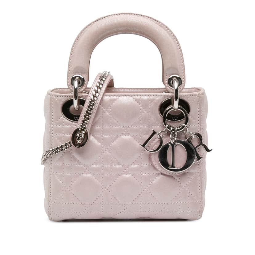 Dior Mini Satin Cannage Lady Dior Pink Leather Good condition - Front View