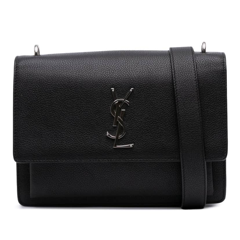 Saint Laurent Medium Grained Calfskin Monogram Sunset Crossbody Black Leather Good condition - Front View
