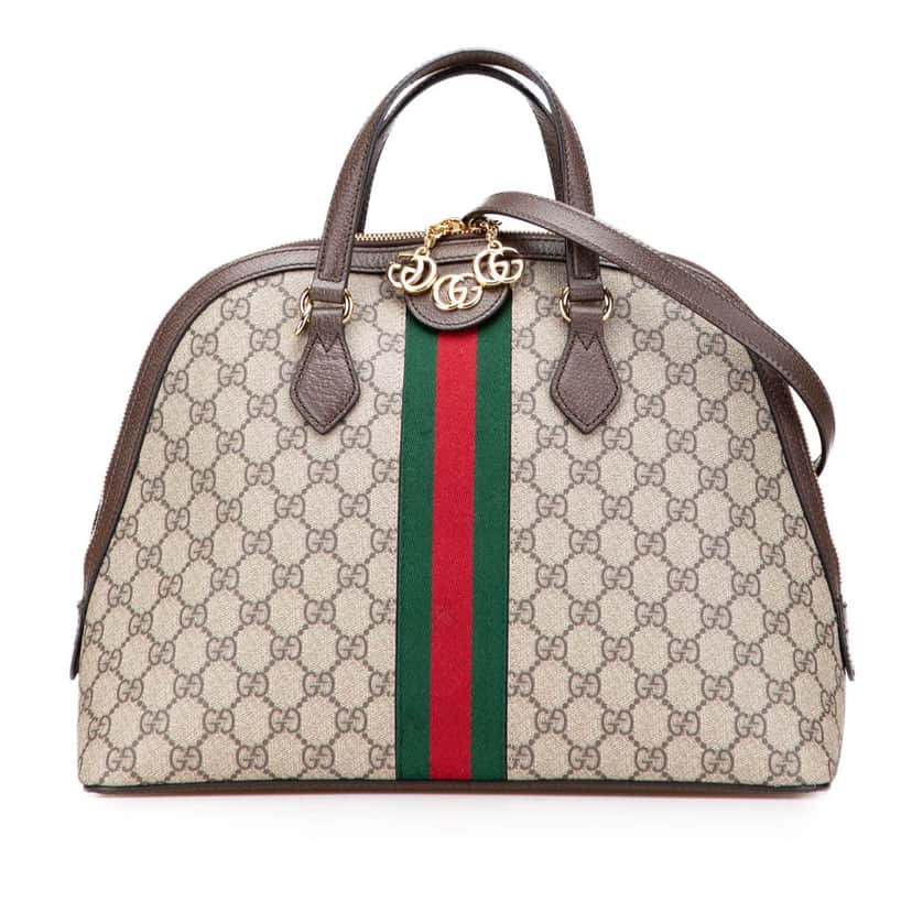Gucci Medium GG Supreme Ophidia Web Satchel Brown Canvas Good condition - Front View