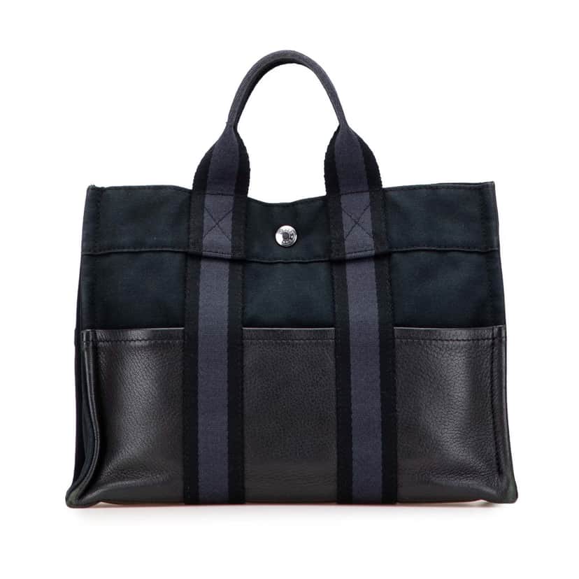 Hermès Canvas and Leather Fourre Tout PM Blue Canvas Good condition - Front View