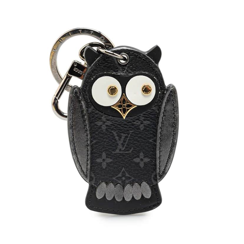 Louis Vuitton Monogram Eclipse Owl Key Holder and Bag Charm Black Canvas Good condition - Front View