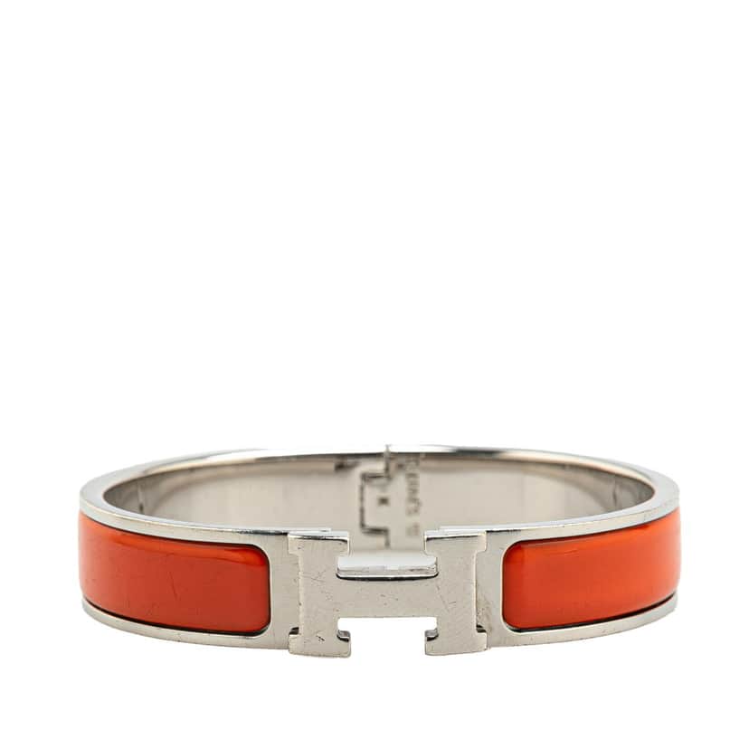 Hermès Narrow Enamel Clic H Bracelet PM Orange Good condition - Front View
