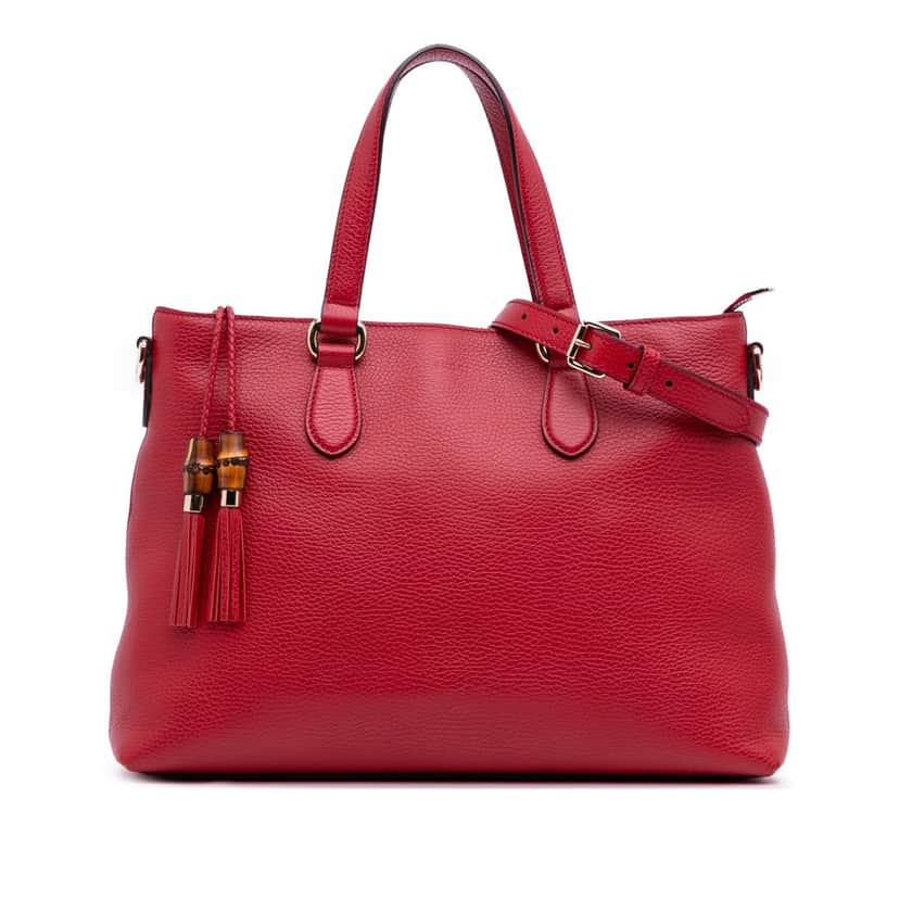 Gucci Leather Bamboo Tassel Satchel Red Leather Good condition - Front View