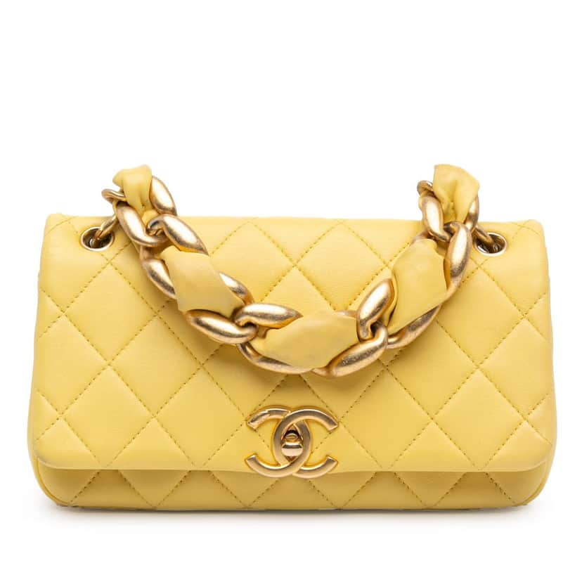 Chanel Quilted Lambskin Chain Is More Flap Yellow Leather Very good condition - Front View