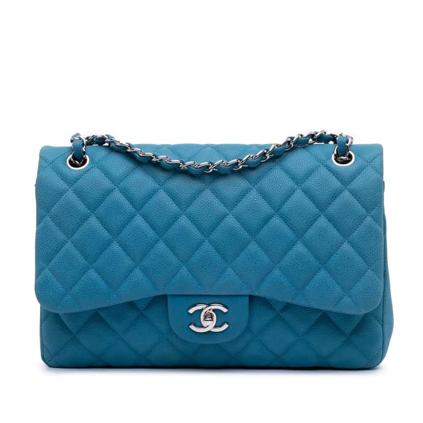Chanel Jumbo Classic Caviar Double Flap Blue Leather Good condition - Front View