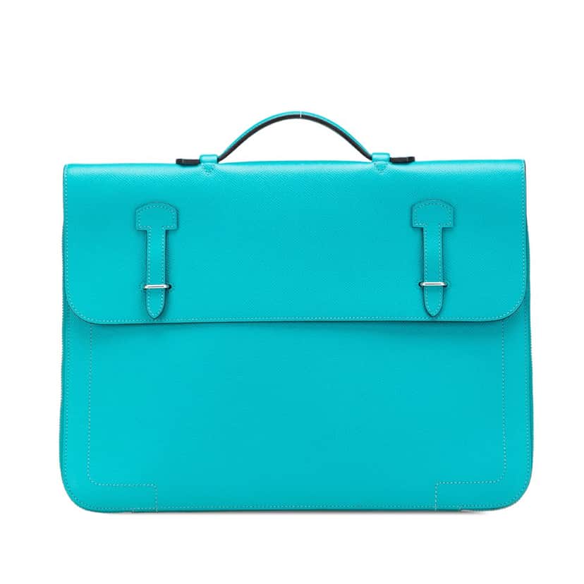 Hermès Epsom Serviette 57 Briefcase Blue Leather Good condition - Front View