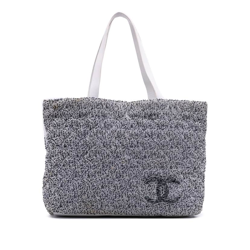 Chanel CC Terry Cloth Beach Tote Grey Cotton Good condition - Front View