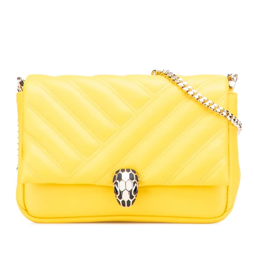 Bvlgari Leather Serpenti Cabochon Chain Crossbody Yellow Leather Good condition - Front View