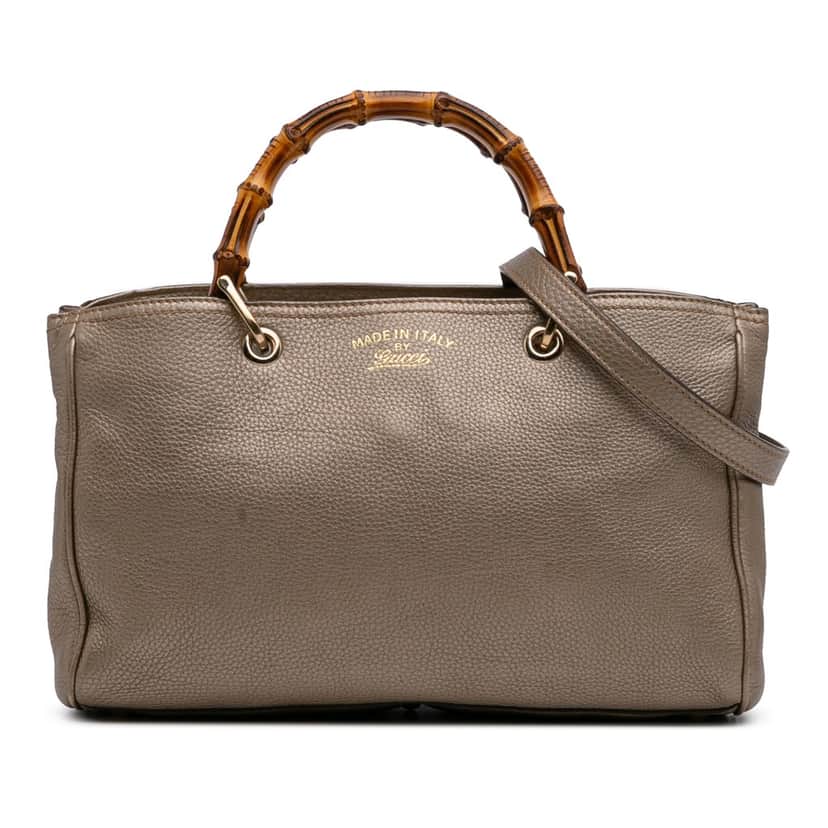Gucci Medium Calfskin Bamboo Shopper Satchel Gold Leather Very good condition - Front View