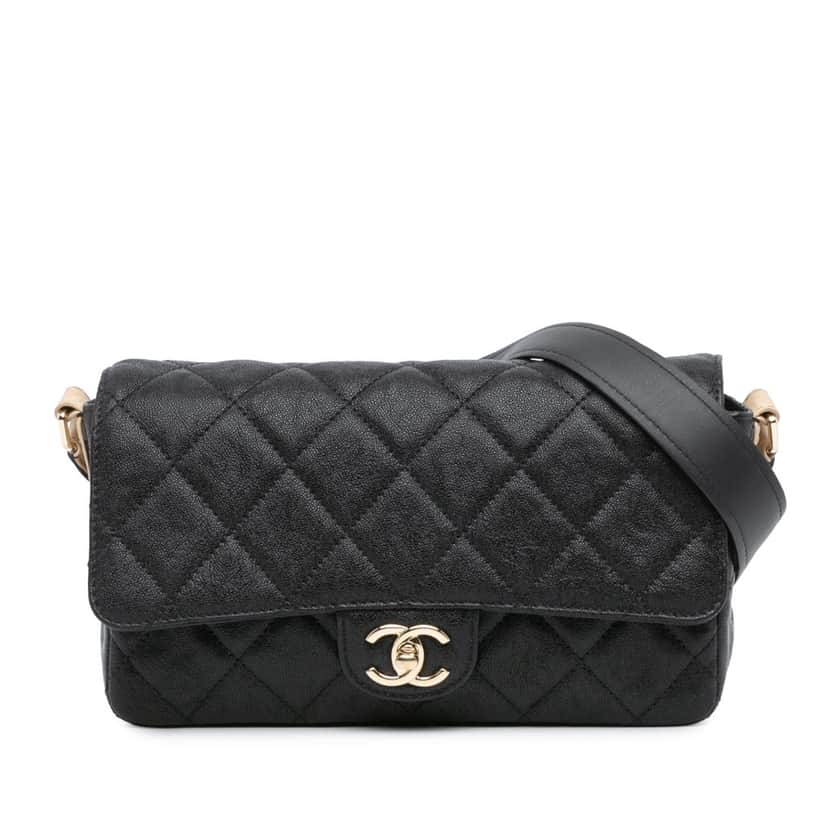 Chanel CC Bicolor Quilted Caviar Single Flap Black Leather Good condition - Front View