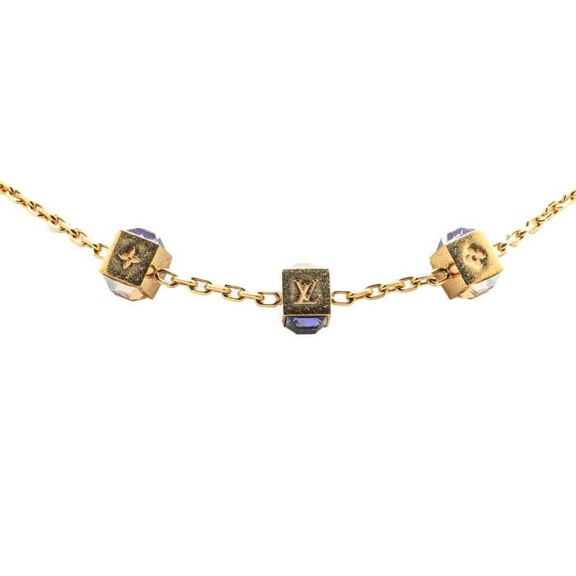 Louis Vuitton Gold Plated Crystal Gamble Necklace Gold Metal Good condition - Front View