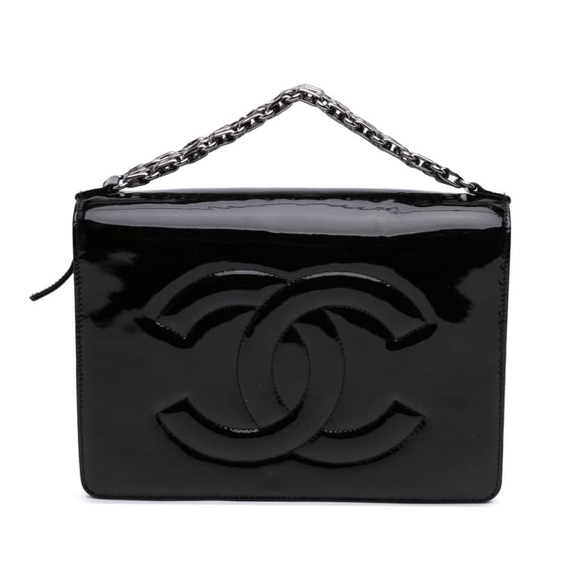 Chanel Mini CC Patent Clutch With Chain Black Leather Good condition - Front View