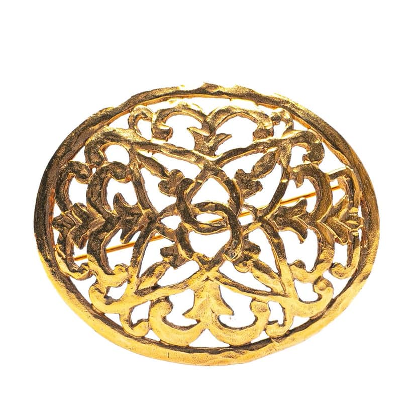 Chanel Gold Plated CC Round Brooch Gold Metal Good condition - Front View