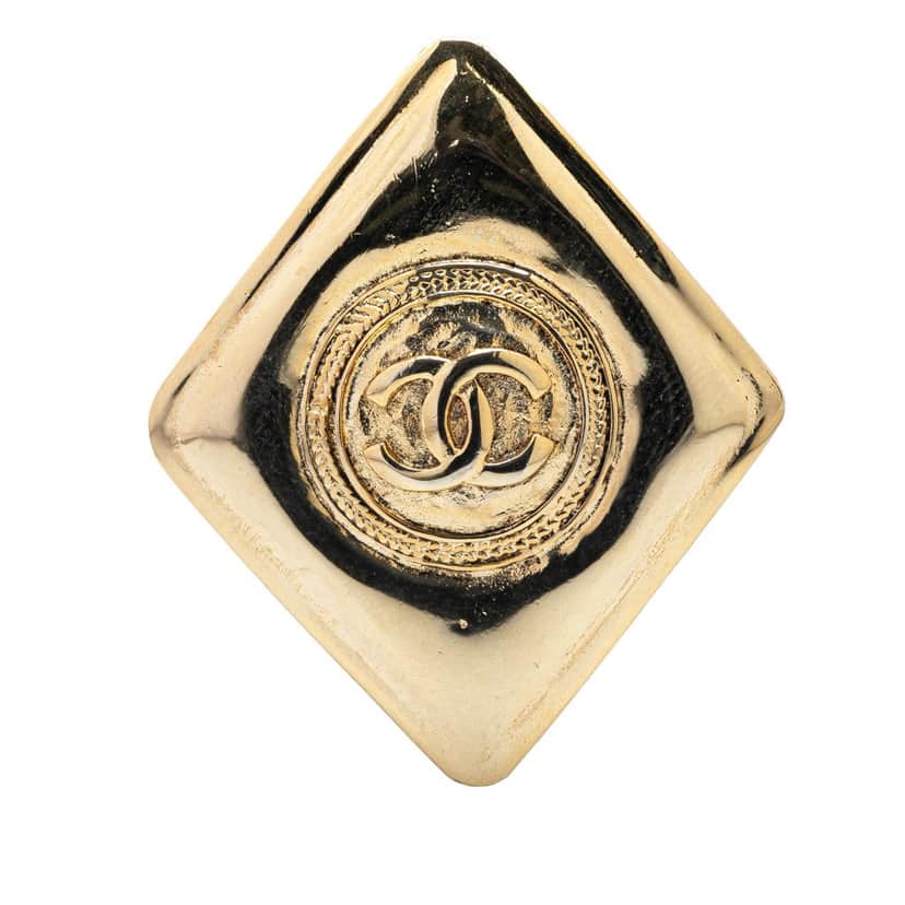 Chanel Gold Plated CC Diamond Brooch Gold Metal Good condition - Front View