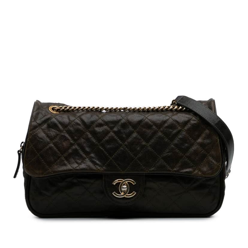 Chanel Large Quilted Glazed Caviar Shiva Flap Brown Leather Good condition - Front View