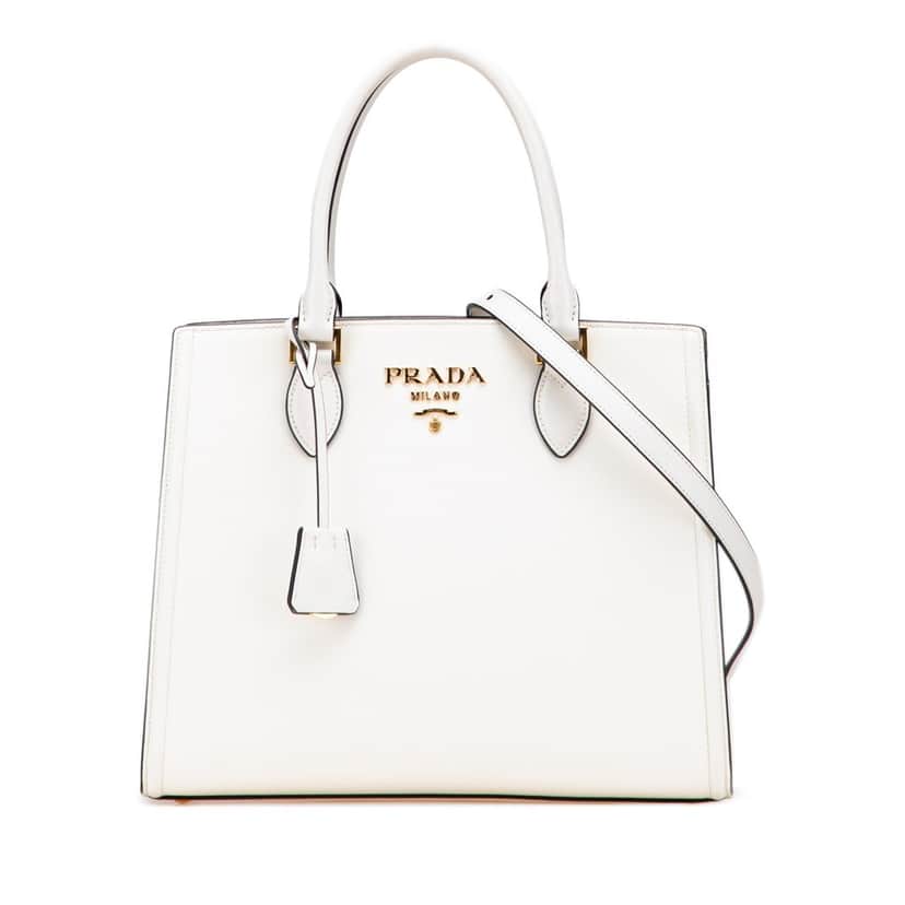 Prada Soft Calf Trimmed Saffiano Lux Satchel White Leather Good condition - Front View