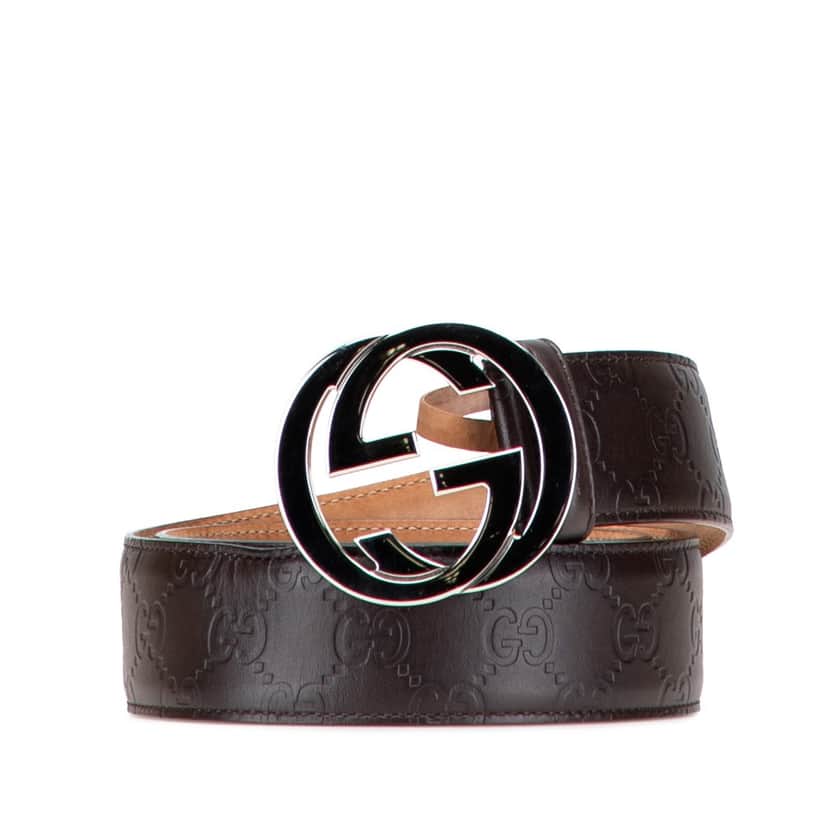 Gucci Guccissima Interlocking G Belt Brown Leather Good condition - Front View