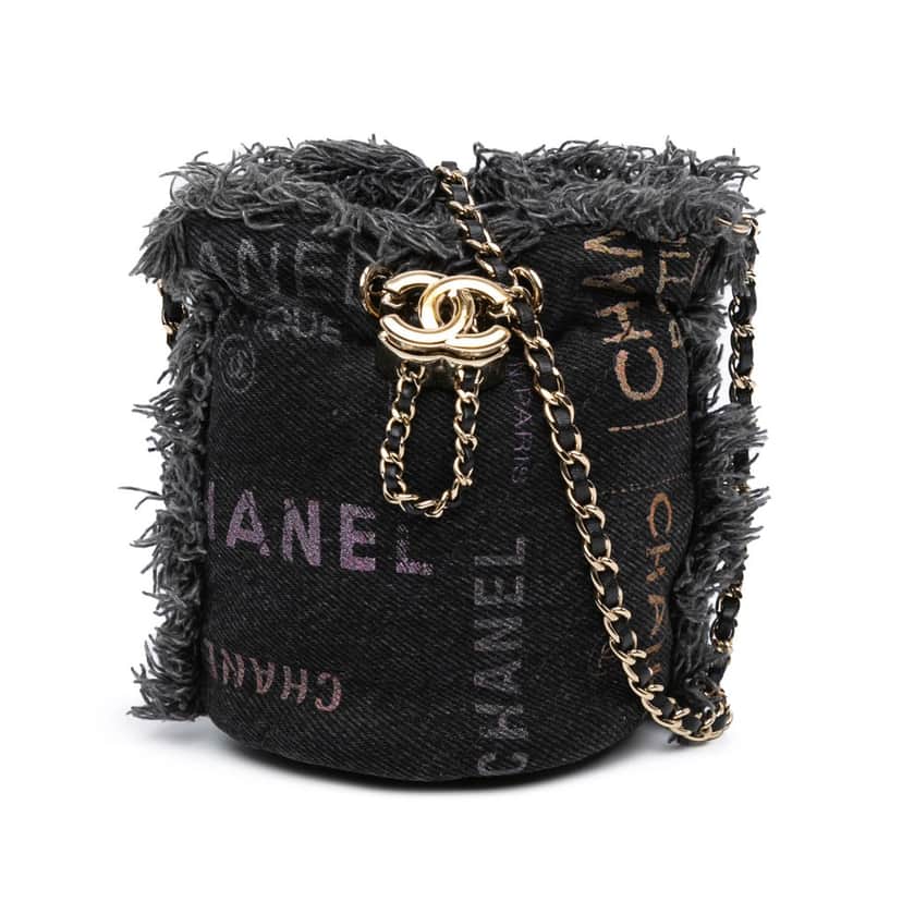 Chanel Mini Denim Mood Bucket with Chain Grey Denim Good condition - Front View
