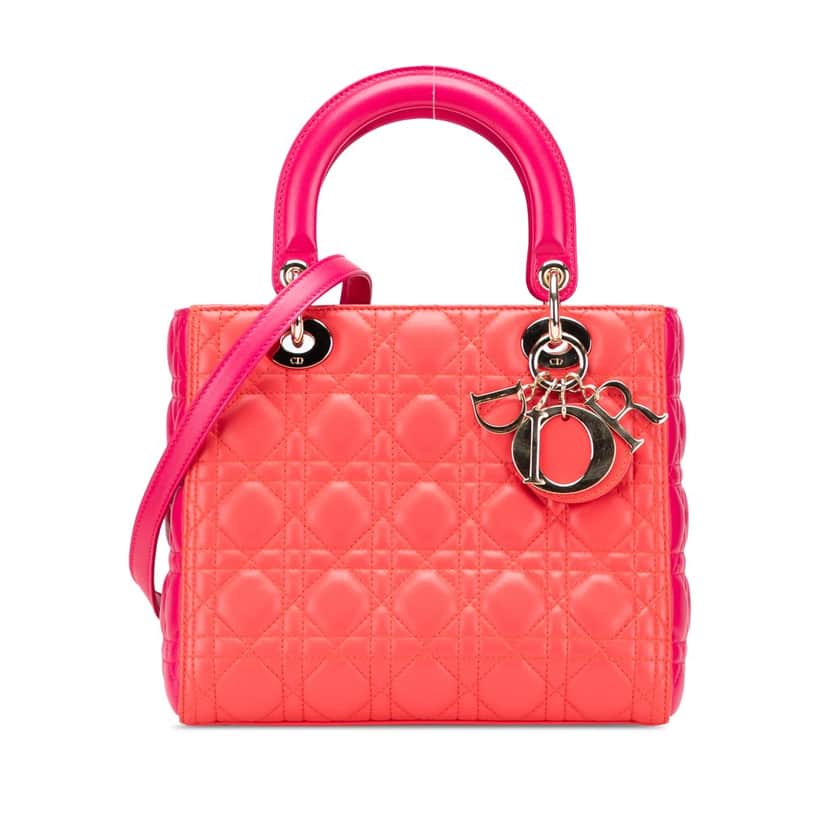 Dior Medium Bicolor Lambskin Cannage Lady Dior Red Leather Good condition - Front View