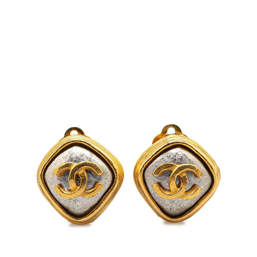 Chanel Gold Plated CC Rhombus Clip on Earrings Gold Metal Good condition - Front View