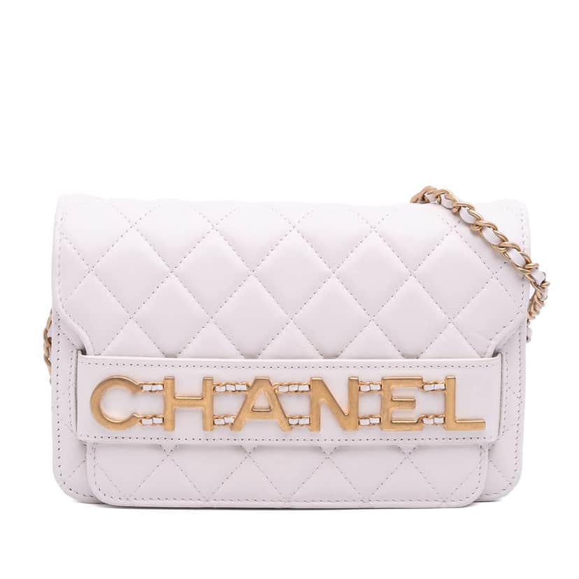 Chanel Medium Quilted Calfskin Enchained Flap White Leather Good condition - Front View