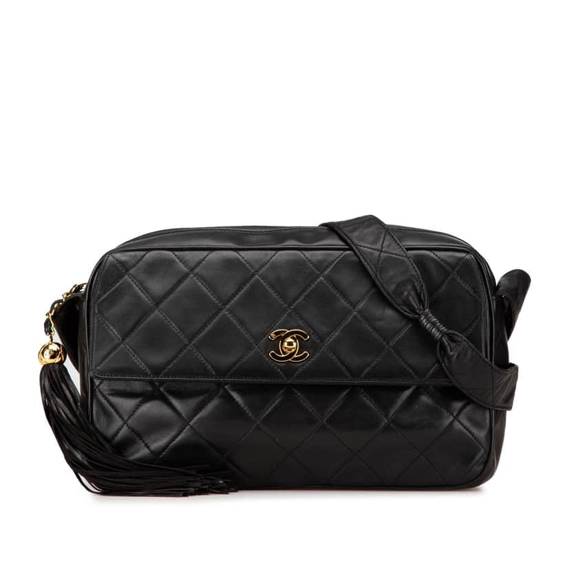 Chanel CC Quilted Lambskin Tassel Crossbody Black Leather Good condition - Front View