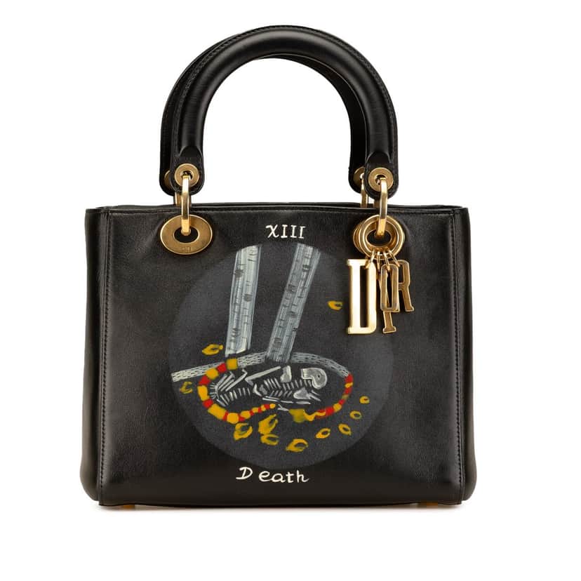 Dior Medium Calfskin Death Tarot Card Lady Dior Black Leather Good condition - Front View
