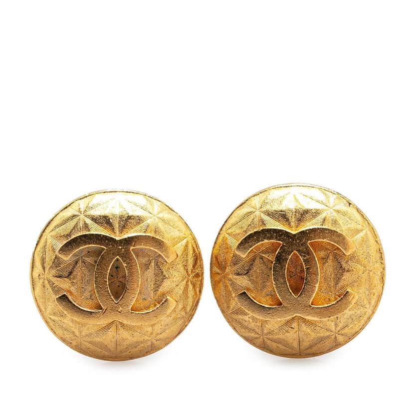 Chanel Gold Plated Quilted CC Clip On Earrings Gold Metal Good condition - Front View