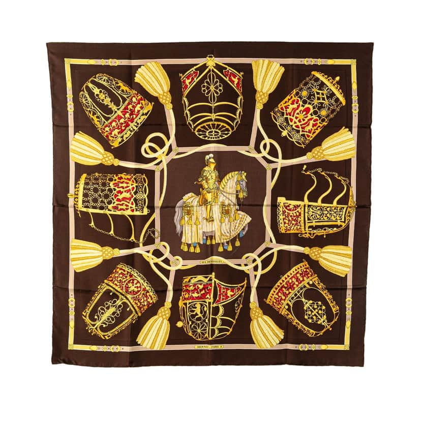 Hermès Les Muserolles Silk Scarf Brown Silk Good condition - Front View
