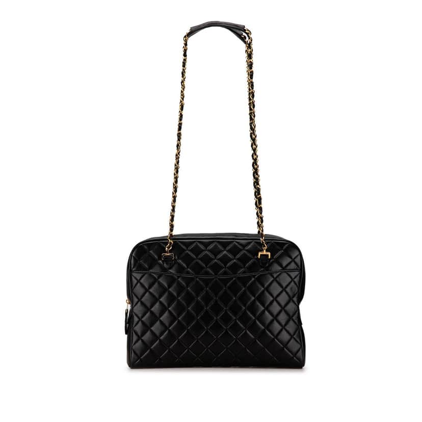 Chanel Quilted Lambskin Chain Shoulder Bag Black Leather Good condition - Front View
