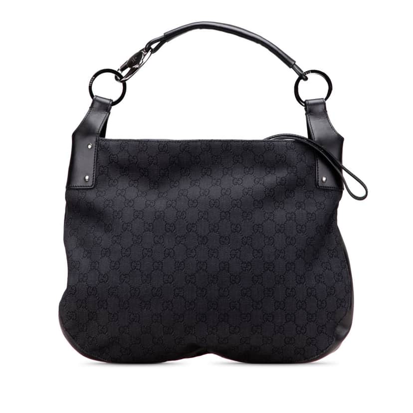 Gucci Large GG Denim Horsebit Classic Ring Hobo Black Denim Good condition - Front View