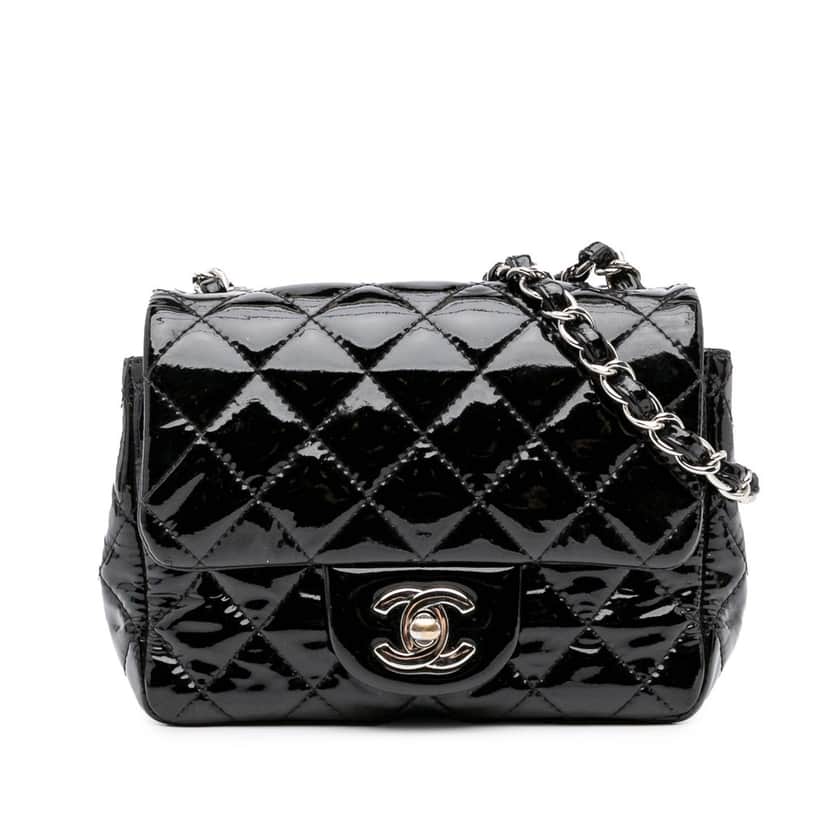 Chanel Mini Square Classic Patent Single Flap Black Leather Good condition - Front View