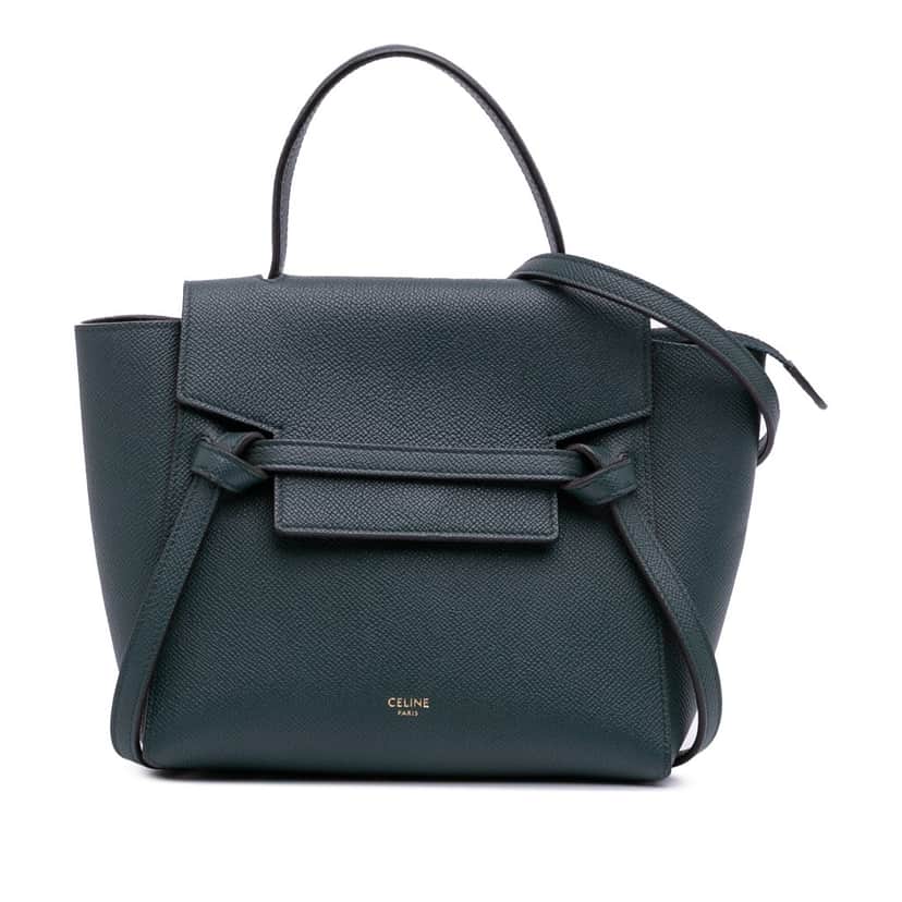Celine Nano Grained Calfskin Belt Bag Green Leather Good condition - Front View