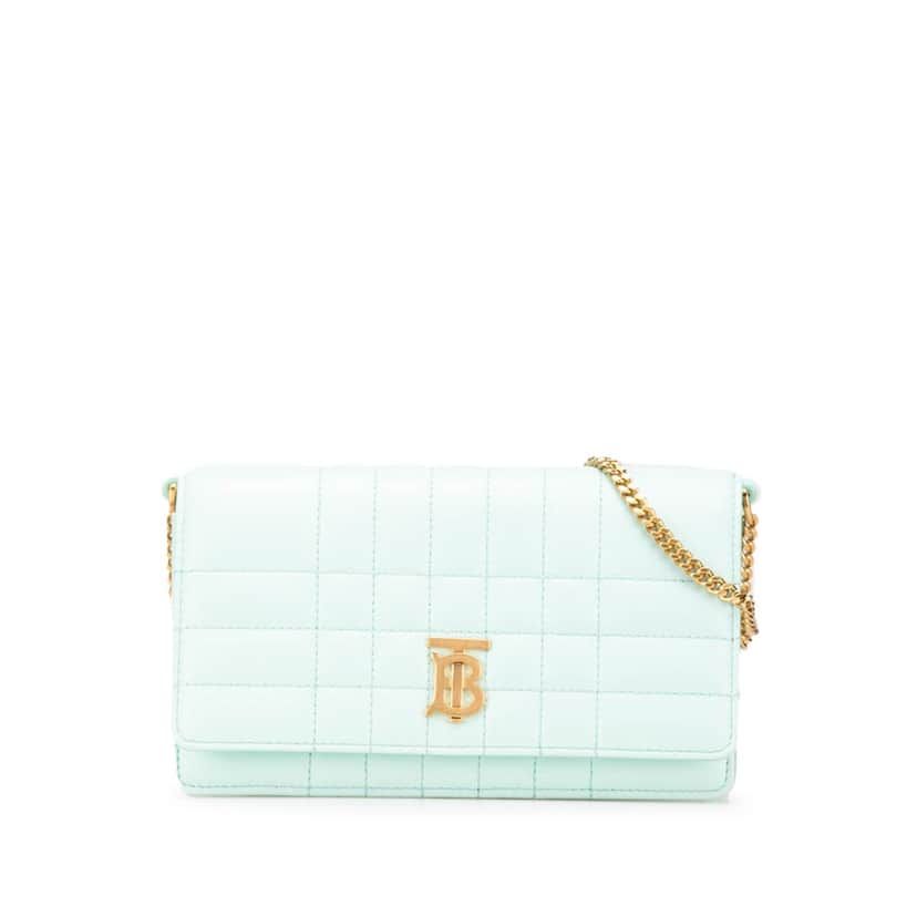Burberry Quilted Leather Lola Clutch on Chain Green Leather Good condition - Front View