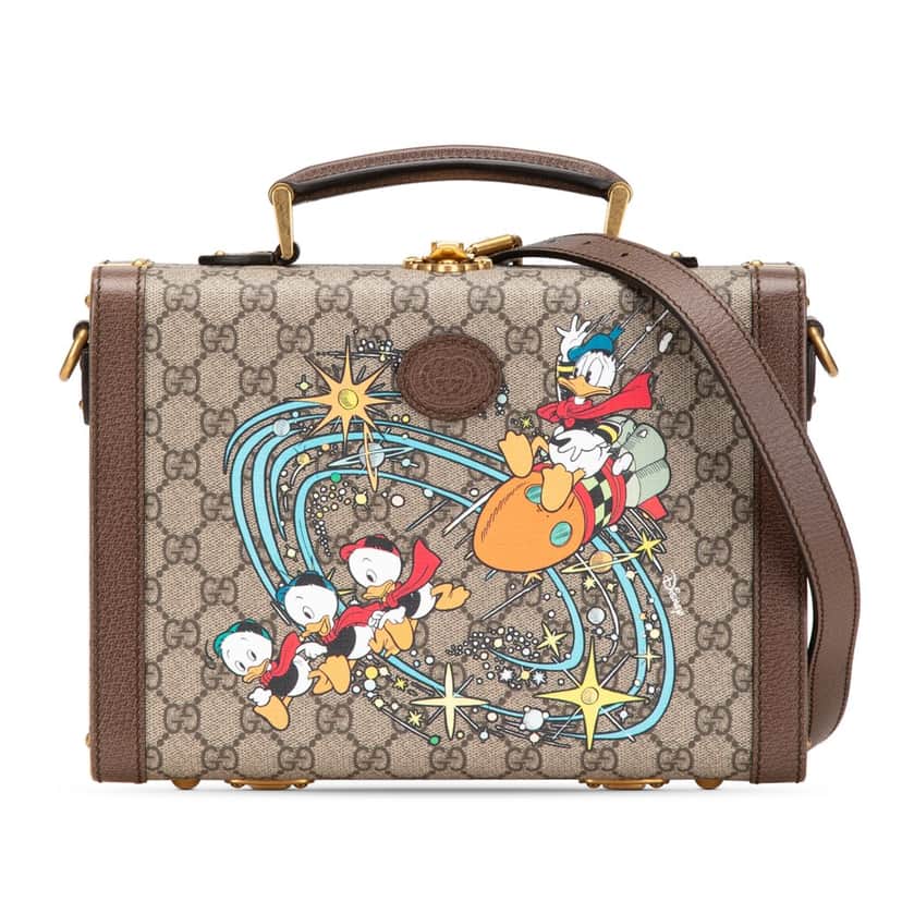 Gucci Disney GG Supreme Donald Duck Savoy Vanity Case Brown Canvas Good condition - Front View