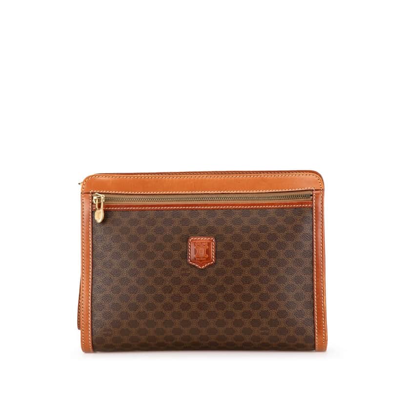 Celine Macadam Coated Canvas Clutch Brown Canvas Fair condition - Front View