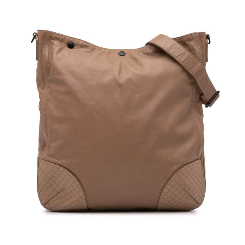 Bottega Veneta Intrecciomirage Trimmed Leather Crossbody Brown Leather Very good condition - Front View