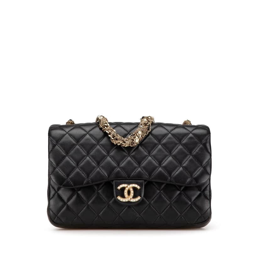 Chanel Medium Quilted Lambskin Westminster Pearl Flap Black Leather Good condition - Front View