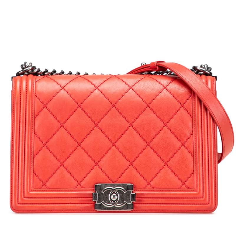 Chanel Medium Quilted Calfskin Wild Stitch Boy Flap Red Leather Good condition - Front View
