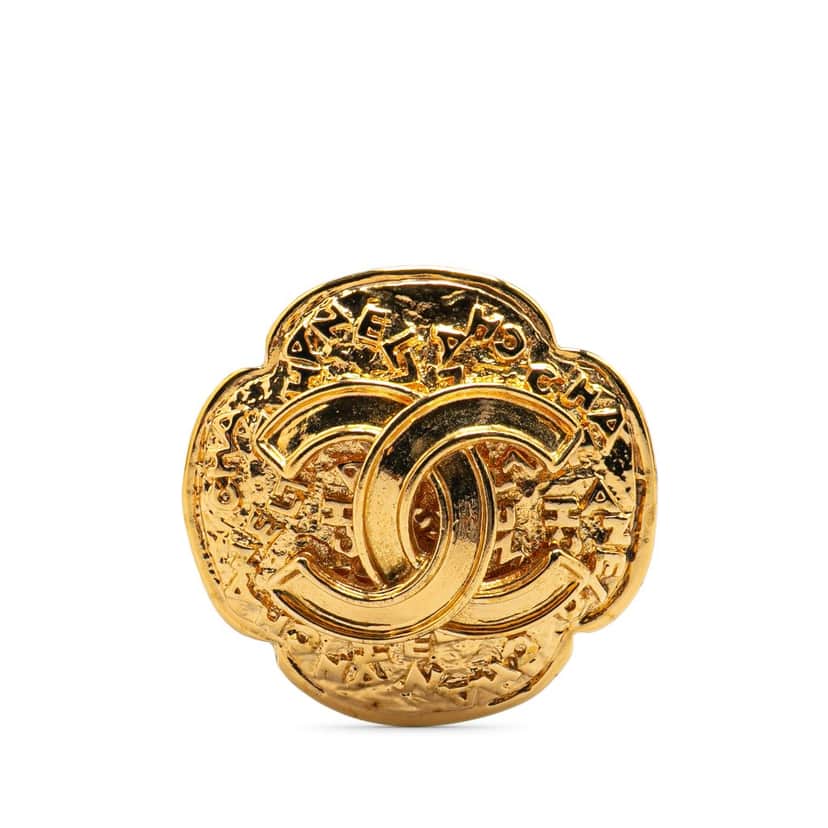 Chanel Gold Plated CC Flower Brooch Gold Metal Good condition - Front View