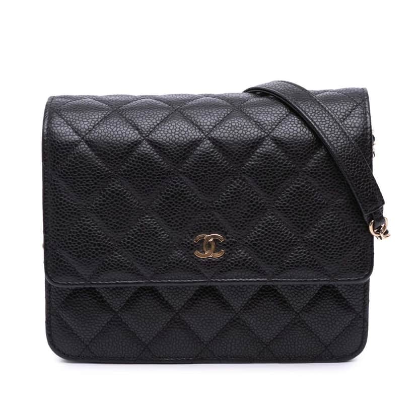 Chanel Quilted Caviar Square Wallet on Chain Black Leather Good condition - Front View