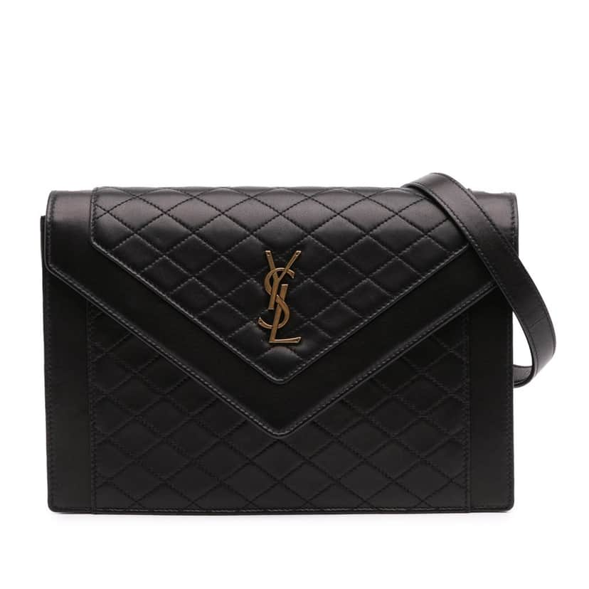 Saint Laurent Quilted Lambskin Gaby Shoulder Bag Black Leather Good condition - Front View