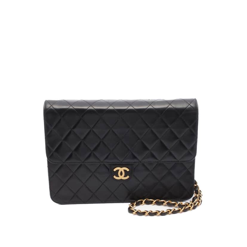 Chanel Medium CC Quilted Lambskin Half Single Flap Black Leather Good condition - Front View